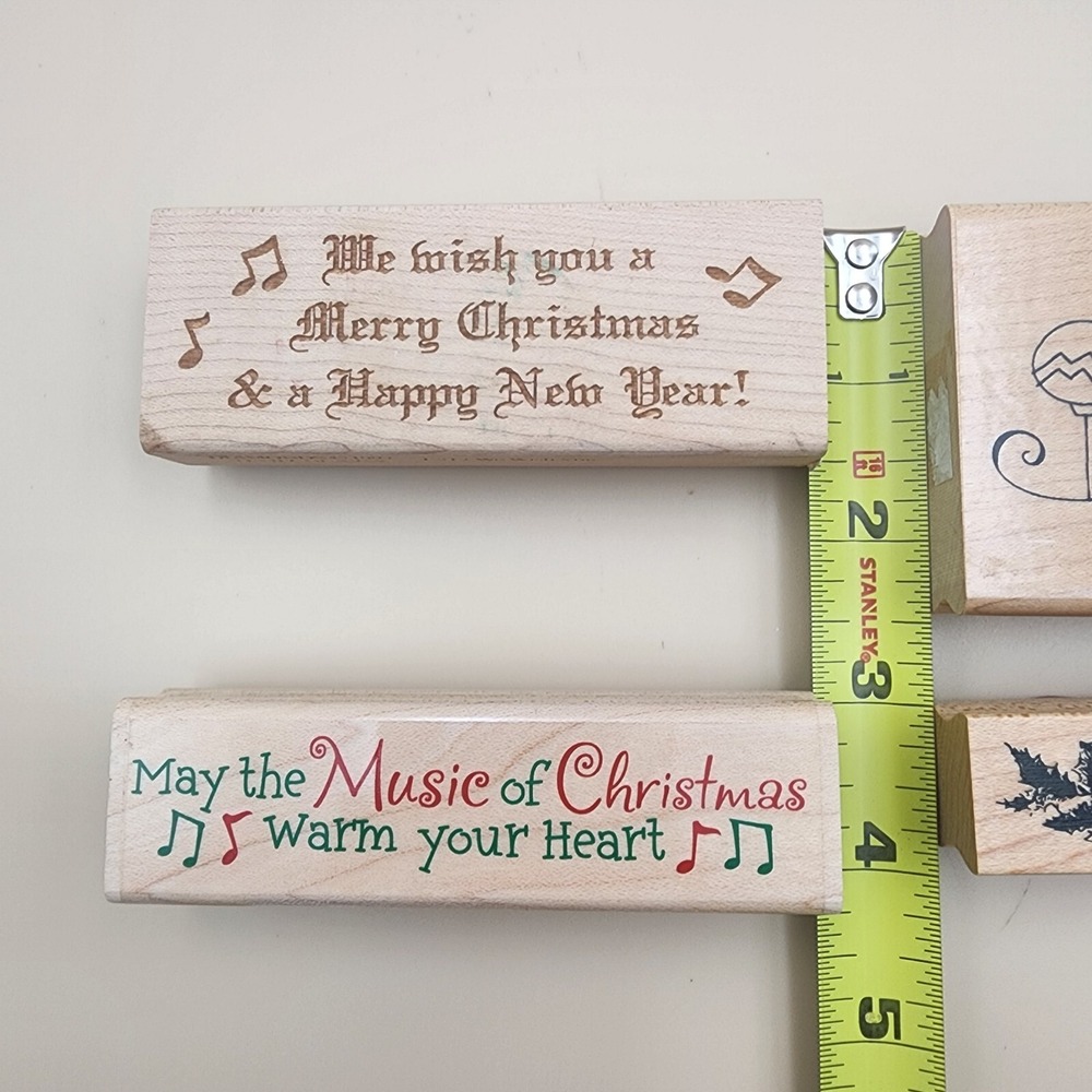 Lot of 4 Christmas Holiday Music Lovers Wooden Rubber Ink Stamps Card Envelope - Picture 3 of 4